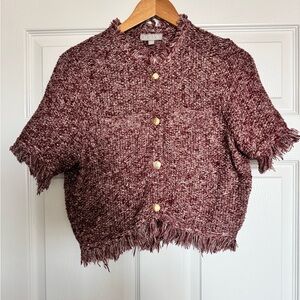 J. Crew Burgundy Fringe Button Cardigan
